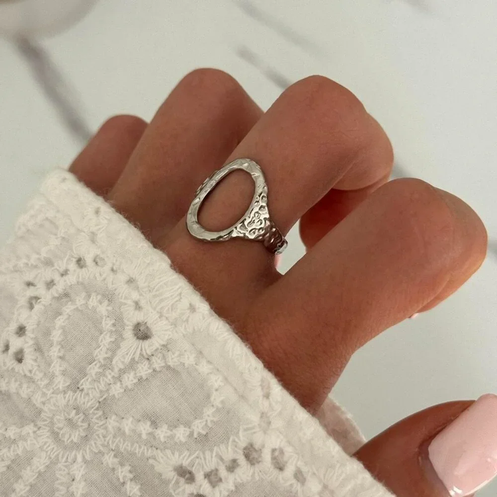 Sku:0308 Retro Stackable silver Oval‎ ring stainless steel + in a gift box
